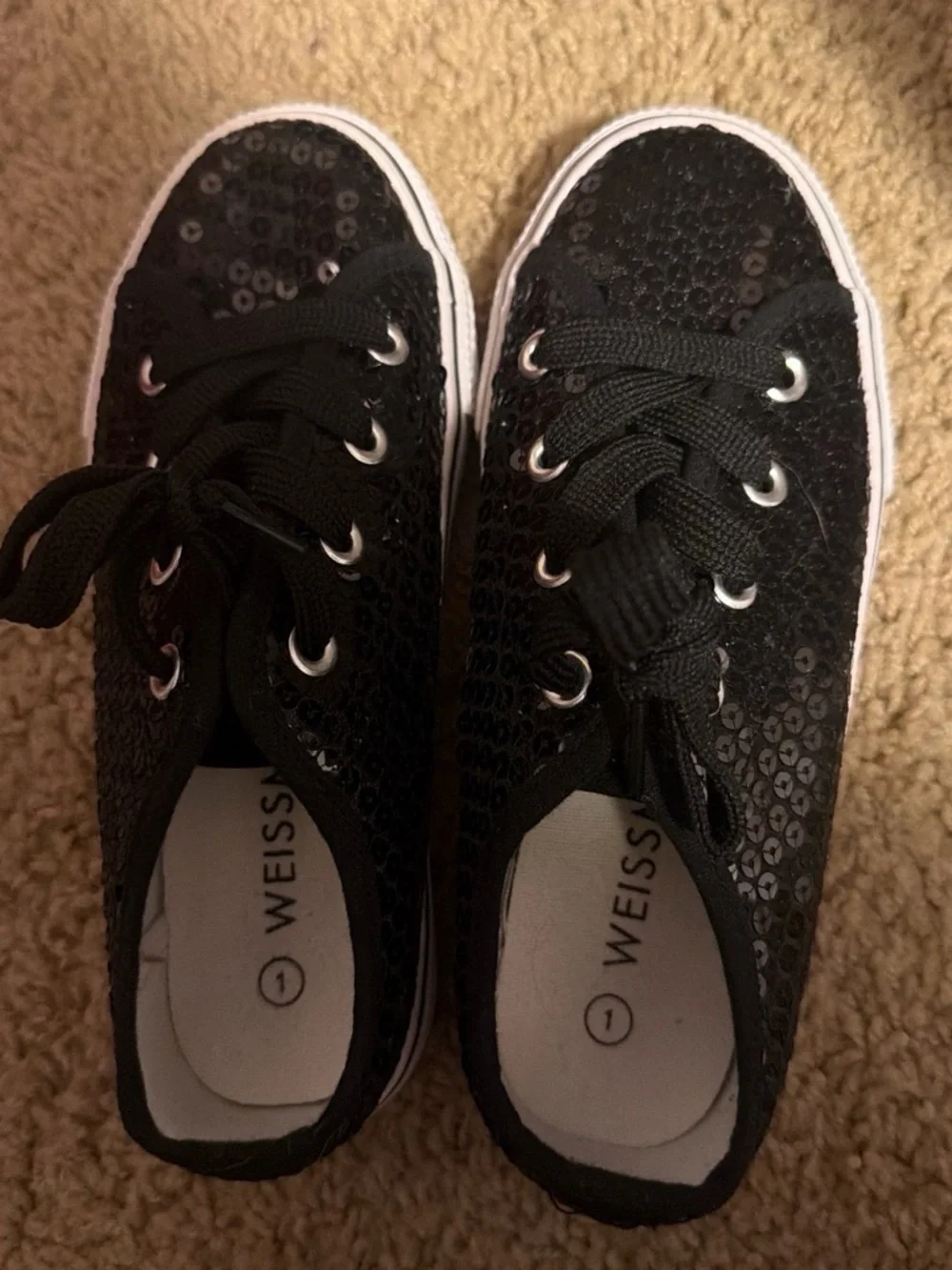 Albert Weiss Black Sequin Low-Top Sneakers with Lace-Up